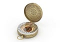 Antique brass compass with an open lid, revealing a decorative Royalty Free Stock Photo