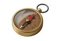 Antique brass compass with red needle guiding direction for navigation and exploration adventures Royalty Free Stock Photo
