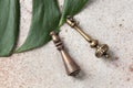 Antique brass drawer pull knobs Royalty Free Stock Photo