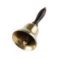 Antique brass handbell with wooden handle on transparent background Royalty Free Stock Photo
