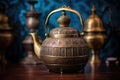 antique brass kettle with intricate design Royalty Free Stock Photo