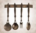 Antique brass kitchen utensils Royalty Free Stock Photo