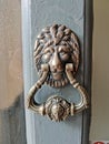 Antique brass lion head door knocker Royalty Free Stock Photo