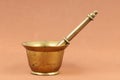 Antique brass mortar and pestle. Royalty Free Stock Photo