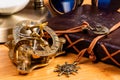 An Antique Brass Nautical Compass and Sundial Royalty Free Stock Photo