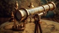 Antique brass telescope and compass old times world map Royalty Free Stock Photo