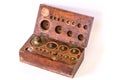 Antique brass weight scale set Royalty Free Stock Photo