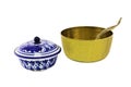 Antique brazen rice bowl and ceramic bowl isolated Royalty Free Stock Photo
