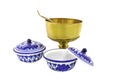 Antique brazen rice bowl and ceramic bowl isolated Royalty Free Stock Photo