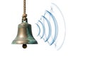Antique bronze bell rings with sound wave visualization, a striking visual metaphor Royalty Free Stock Photo