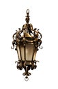 Antique bronze glass lantern, decorated with patterns, isolated