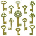 Antique bronze keys with patina decor