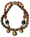 Antique Bronze Metal Wood, Glass and Gemstone Ethnic Bell Bracelet