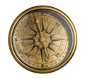 Antique bronze nautical compass isolated on white