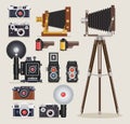 Antique camera flat icons. Vector illustrations.