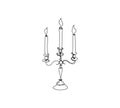 Antique candelabrum and three candles one line art. Continuous line drawing of new year holidays, christmas, candle