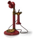 Old telephone dirty, antique candlestick telephone red isolated in white background, 3D illustration