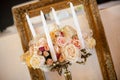 Antique candlestick with wedding bouquet