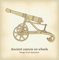 Antique cannon on wheels.