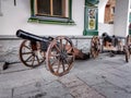 antique cannon on a wooden carriage