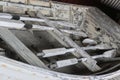 Antique canoe with wooden orrs.