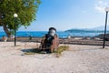 Antique Canon looking towards the seacoast inside the Old Fortress. Corfu island,Greece. Royalty Free Stock Photo