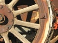 Antique car front wheel with busted tire Royalty Free Stock Photo