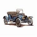 Antique Car Illustration With Detailed Engraving And Watercolor Style
