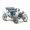 Antique Car Illustration In Gray And Blue: Historical, Stained, And Dignified