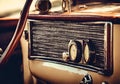 Antique car radio in a classic old car. Royalty Free Stock Photo