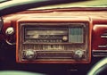 Antique car radio in a classic old car. Royalty Free Stock Photo