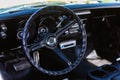 Antique car steering wheel and dashboard Royalty Free Stock Photo