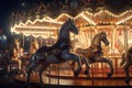 Antique carousel horses beautifully illuminated