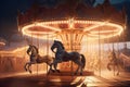 Antique carousel horses beautifully illuminated
