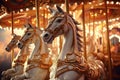 Antique carousel horses beautifully illuminated