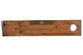 Antique carpenter\'s boxwood 8 inch ruler with spirit level from 19th century isolated on white Royalty Free Stock Photo