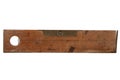 Antique carpenter\'s boxwood 8 inch ruler with spirit level from 19th century isolated on white Royalty Free Stock Photo