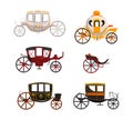 Antique Carriage or Chariot as Four-wheeled Vehicle with Footplate and Hood Vector Set