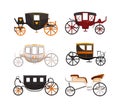 Antique Carriage or Chariot as Four-wheeled Vehicle with Footplate and Hood Vector Set