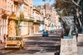 Antique cars at the famous Prado avenue in Old Havana Royalty Free Stock Photo