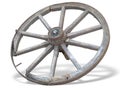 Antique Cart Wheel made of wood and iron-lined isolated over white Royalty Free Stock Photo