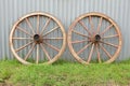 Antique cart wheels.