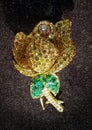 1959 Antique Cartier Rose Bud Clip Brooch Design Gold Emerald Diamonds Jewelry Flower Fashion Floral Accessory