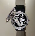 Antique Cartier Waist Watch Dragon White Gold Mother of Pearl Emeralds Diamonds