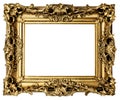Antique carved gilded frame isolated on transparent background. Vintage golden rectangle frame for photo