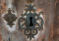 Antique carved keyhole in a retro woden door, Royalty Free Stock Photo