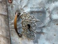 Antique carved keyhole in a retro wrought iron door, Royalty Free Stock Photo