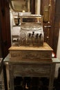 Antique cash register. The interior of one of the hotel in the Carpathian mountains.