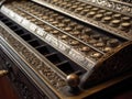 Antique cash register with intricate buttons