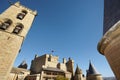 Antique castle and bell tower in Olite. Navarra, Spain Royalty Free Stock Photo
